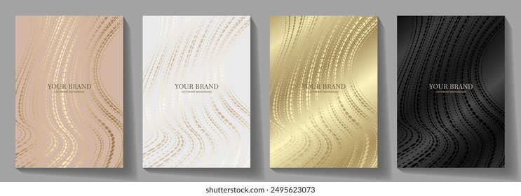 Black and gold elegant cover design set. Modern Luxury vector art background. Premium fashionable template for cover design, invitation, flyer, wedding card, note book, menu design.