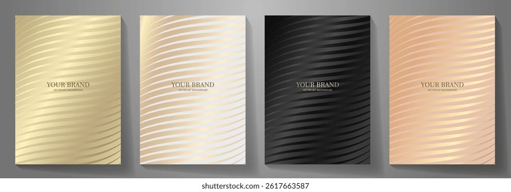 Black and gold elegant cover design set. Modern Luxury vector art background. Premium fashionable template for cover design, invitation, flyer, wedding card, note book, menu design.