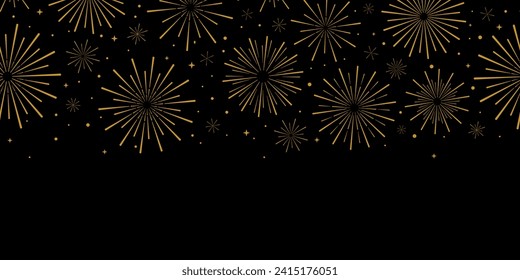 Black and gold elegant firework celebartion background, holiday wallpaper design, seamless repeating pattern, border concept design