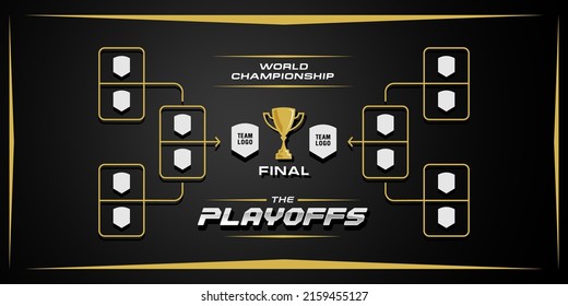 Black And Gold Elegant Sport Game Tournament Championship Contest Stage Layout, Double Elimination Bracket Board Chart Vector With Champion Trophy Prize Icon Illustration Background 