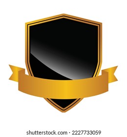 black gold emblem shield ribbon vector design