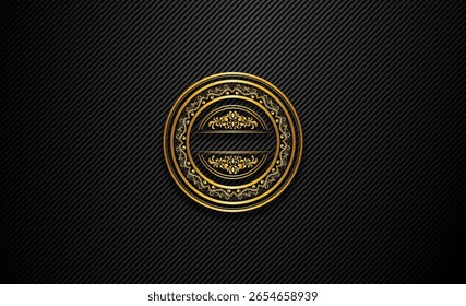 Fondo de ornamento floral de logotipo de texto vacío negro y dorado