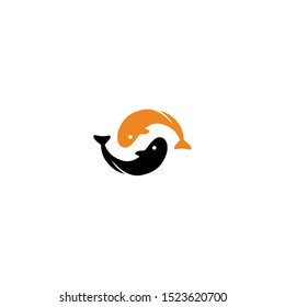 Black and gold fishes logotype, icon, vector illustration