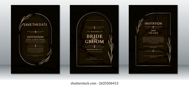 Black and Gold Floral Wedding Invitation Set with Elegant Arch Design