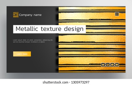 Black and gold foil background for website, branding or presentation. Striped pattern of hand drawing
