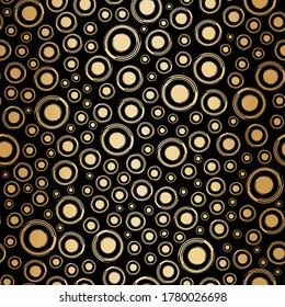 Black gold foil circles seamless vector pattern background. Modern stylish dots metallic backdrop. Elegant champagne bubble all over print for luxury gift wrap, Golden Wedding anniversary concept