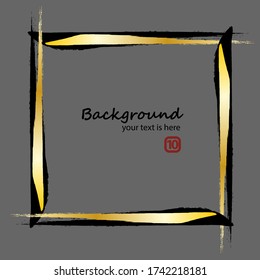 Black And Gold Frame Drawn With Brushstrokes. Vector Background In Asian Style.