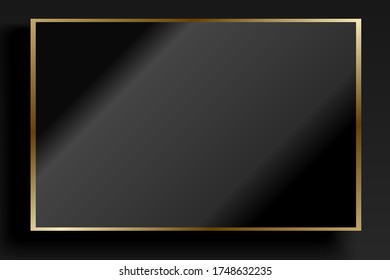 Black and gold frame with light effects, shiny banner vector illustration. Gold Glow Line frame with sparks and light effects.
