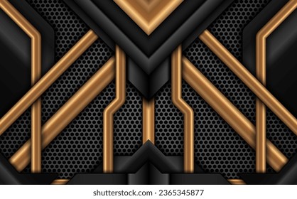 Black and Gold Futuristic Technology Gaming Banner Backdrop, Abstract Metallic Background Design