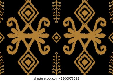black and gold geometric ethnic oriental ikat seamless pattern traditional Design for background,carpet,wallpaper,clothing,wrapping,Batik,fabric,Vector illustration, embroidery style.