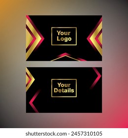 Diseño de Plantilla de tarjeta de visita de dos lados con degradado geométrico negro y dorado con un degradado rojo neón 