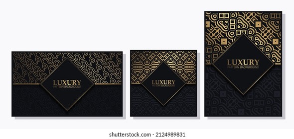 Black and gold geometric pattern cover and card