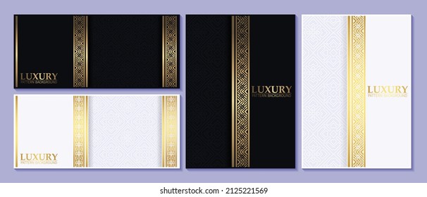 black and gold geometric pattern cover and card