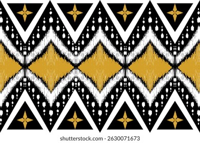 Black gold geometric pattern white ikat