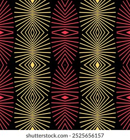 Padrão geométrico sem costura preto e dourado para papel de parede elegante, embrulho de presente e decoração doméstica moderna.