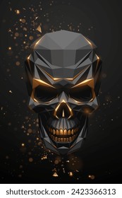 Black and gold geometric skull with light effect