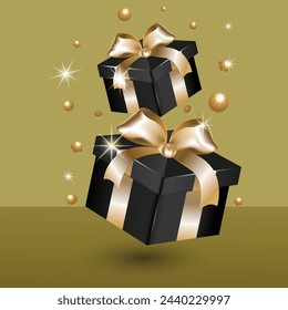 Black and Gold Gift Box Clip art 