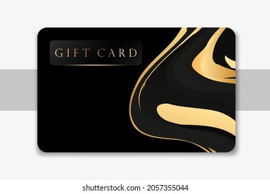 Black and gold gift card design template with waves isolated on white background.