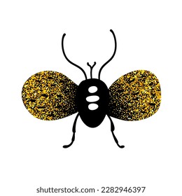Black and gold glitter bug beetle, celestial vector fairy insect golden art illustration