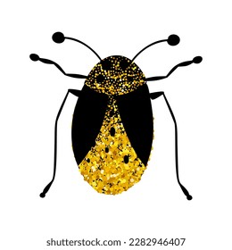 Black and gold glitter bug beetle, celestial vector fairy insect golden art illustration