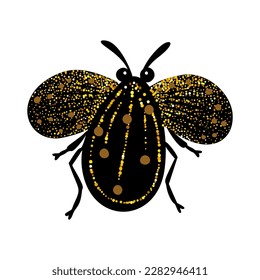 Black and gold glitter bug beetle, celestial vector fairy insect golden art illustration