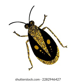 Black and gold glitter bug beetle, celestial vector fairy insect golden art illustration