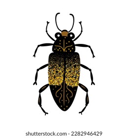Escarabajo de brillo negro y dorado, vector celestial insecto de hadas de oro ilustración de arte