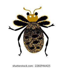 Black and gold glitter bug honey bee beetle, celestial vector fairy insect golden art illustration