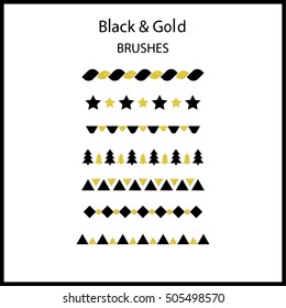 Black gold glitter classic brush. Set. Geometric elements. For registration cards, invitations, holiday events. Vector illustration.