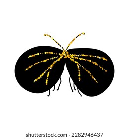 Black and gold glitter moth butterfly, celestial vector fairy insect illustration