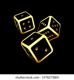 Black and gold glowing dice on black background 