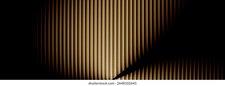 Black and gold glowing ribbed vector abstract background.