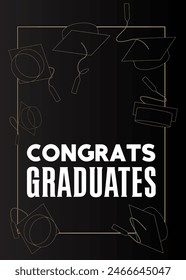 Black and gold Graduation design template. Vintage party invitation, congratulation event, greeting card. Vector high school or college graduate poster.