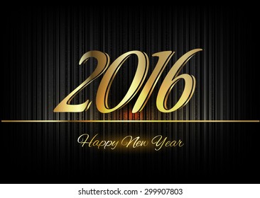 Black and gold greeting card for New Year 2016.