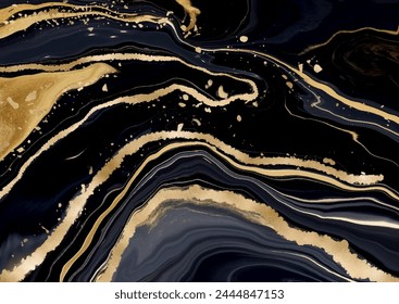 Black and gold hand painted liquid marble background 