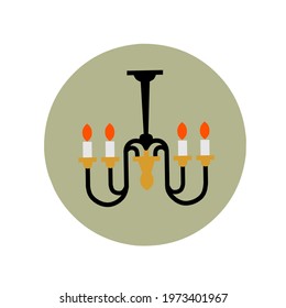black and gold hanging candle frame logo vector illustration with army green circle background