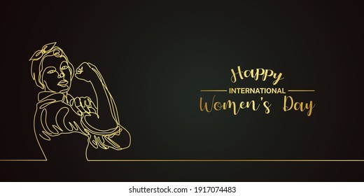 Black and gold happy international women's day with women line art