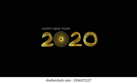 Black And Gold Happy New Year 2020. Vector EPS. 10 