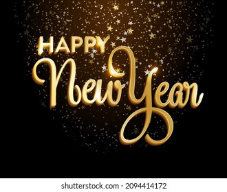 Black and gold happy new year 2022 poster quote with confetti background vector