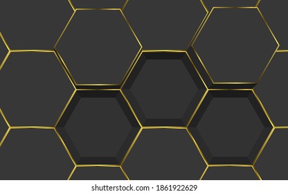 black and gold hexagon abstract background