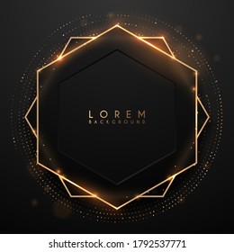 Black And Gold Hexagon Shape Background With Glow Effect