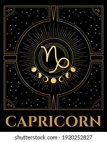 black and gold illustration of capricorn sign