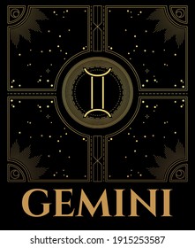 black and gold illustration of gemini sign