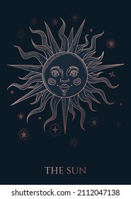 black and gold illustration of magic sign sun in rough drawing style