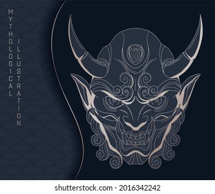 black and gold illustration mask in comic style with border-line