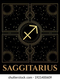 black and gold illustration of sagittarius sign