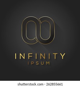 Black & gold infinity logo template. Vector graphic element.