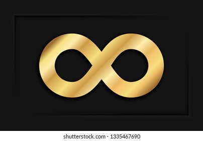 Black and gold infinity, moebius vector symbol, logo or limitless sign isolated on white background. Creative infinite or eternity endless icon