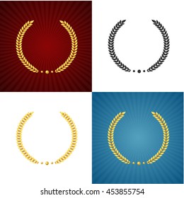 Black and Gold Laurel Set on Different Color Backgrounds. Vector illustration