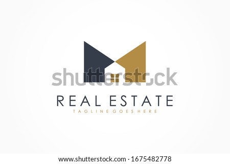 Black Gold Letter M Real Estate Logo. Construction Architecture Building Logo Design Template Element